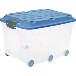 Rotho Roller 6 2-piece Storage Box Set 57L with Lid and Wheels (Blue Blue)