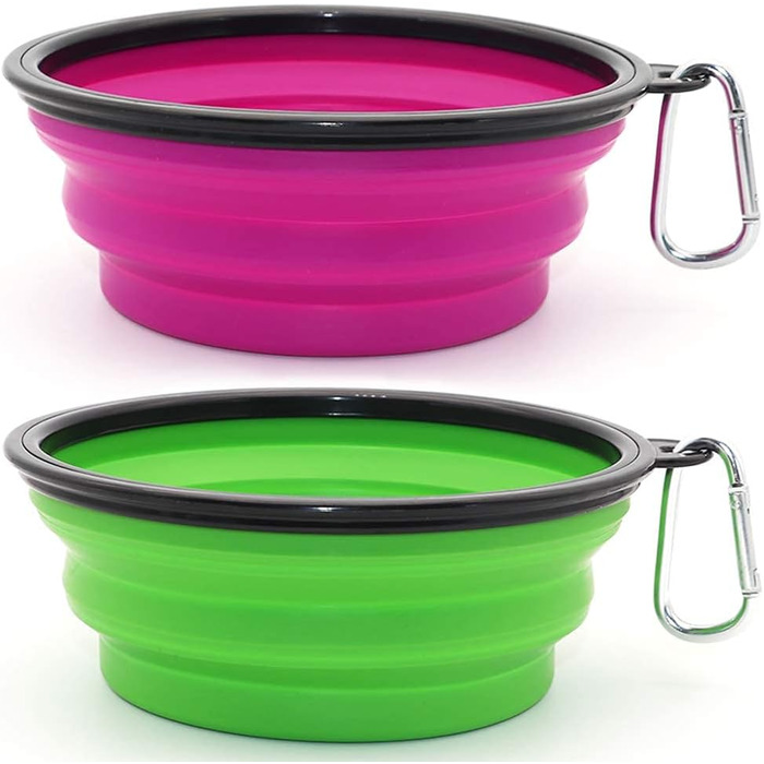 Складані годівниці для собак та котів SLSON (2 шт.) - 1000 мл, фіолетовий та зелений