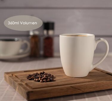 Hansekitchen Coffee Mug Set Large – Coffee Cups made of high-quality and sturdy ceramic, large handles, large mugs (White, Set of 6)