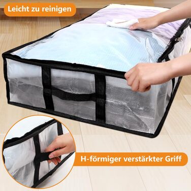 4 шт. Коробки для зберігання під ліжко 90л з кришкою, прозорі, великі, складані, з ручками, для постільних речей, подушок, одягу (4 шт.)