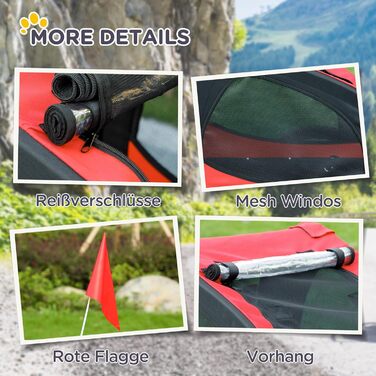 PawHut Причіп для собак, велосипедний причіп для собак, швидкознімні кріплення, водостійкий, оксфордська тканина, сталь, 140 x 71 x 83 см (Червоний)