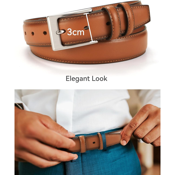 Чоловічий шкіряний ремінь CHAOREN 3 см для бізнесу та формальних заходів, до костюма, світло-коричневий колір, розмір EU 48 (95 см)