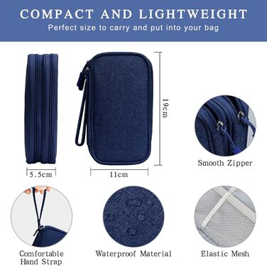 Органайзер для кабелів Simpolor: подвійний шар, для подорожей, USB, Powerbank, SD-картки (Блакитний)