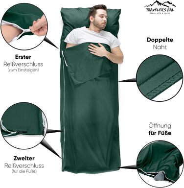 Traveler's Pal Hüttenschlafsack (Hutten Sleeping Bag) made of 100% Duraweave - Sleeping bag with side and foot zipper - Lightweight and thin Inlett summer sleeping bag, breathable and skin-friendly