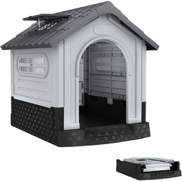 Кінець будинку для собак UISEBRT з пластику, ізольований собачий будиночок з ковзним дахом, верхнім світлом та піднятим дном, вольєр для собак, клітка для собак, будиночок для домашніх тварин для приміщення та на вулицю, 79,5 x 70,5 x 78 см