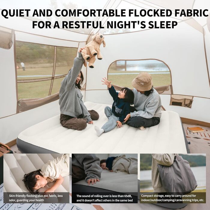 Надувна матрац Naturehike для 2 осіб з електричним насосом, 200x150x25 см. Самостійно надувається, преміум-якість. Ідеально для кемпінгу, дому та гостей. Колір: коричневий, сірий.