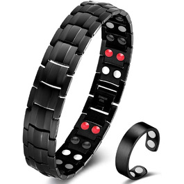 Браслет магнітний чоловічий Vicmag з титанової сталі, подвійна лінія магнітів, регульований, з інструментом та подарунковою коробкою (Чорний, 4 елементи)