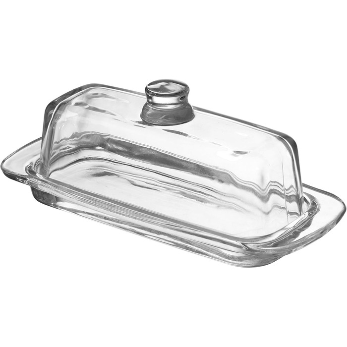 Royalty Art Glass Butter Dish with Lid and Handle (rectangular), classic design, 2-piece, transparent, traditional kitchen accessory, dishwasher safe