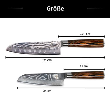 Набір ножів кухонних Wolfblood Santoku Дамаск (30 см та 24 см) - 67 шарів, сталь 62 HRC, дерев'яна ручка, подарункова коробка