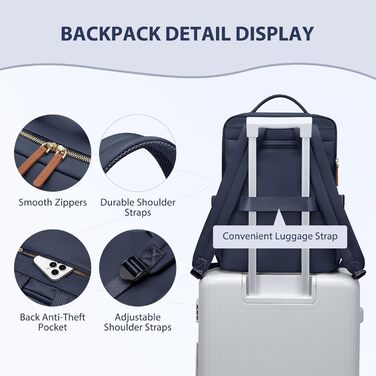 Рюкзак для ноутбука 16 дюймів, водонепроникний, для чоловіків та жінок, ідеальний для школи, подорожей та велосипеда (Морська синя)