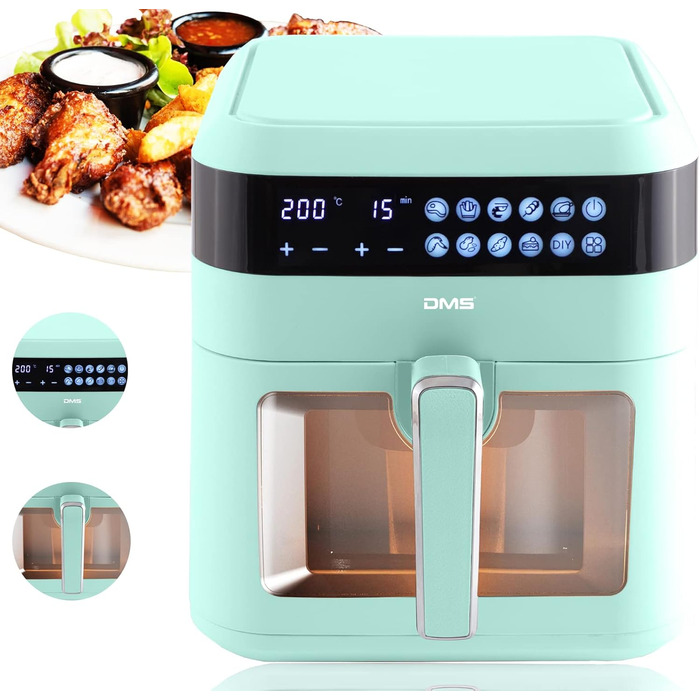 Фритюрниця Heißluftfritteuse DMS XXXL 7L Green з цифровим дисплеєм та 10 програмами | Фритюрниця, духовка, гриль | Без олії