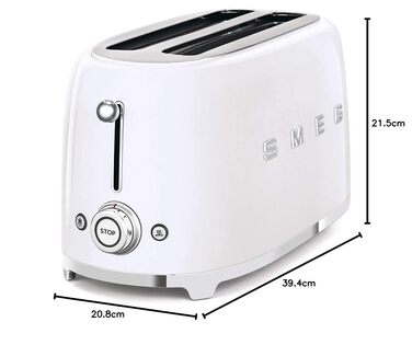 Тостер Smeg TSF02PBEU: 2 слоти, 4 тости, 6 рівнів підсмажування, функції розморожування та підігріву багелів, знімний піддон, 1500W, пастельно-блакитний