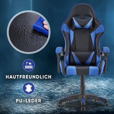 Геймерське крісло Walden Ergonomic для офісу та комп'ютера, зелене/синє, з регульованою спинкою та висотою