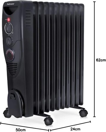 Електричний масляний радіатор Pro Breeze 2500W з таймером, 3 режими, термостат, захист від перегріву, білий/чорний