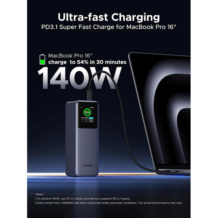 Power Bank UGREEN Nexode 25000mAh 200W з 3 портами, цифровим дисплеєм, USB-C PD 3.1, сумісний з iPhone, Galaxy, MacBook, Dell