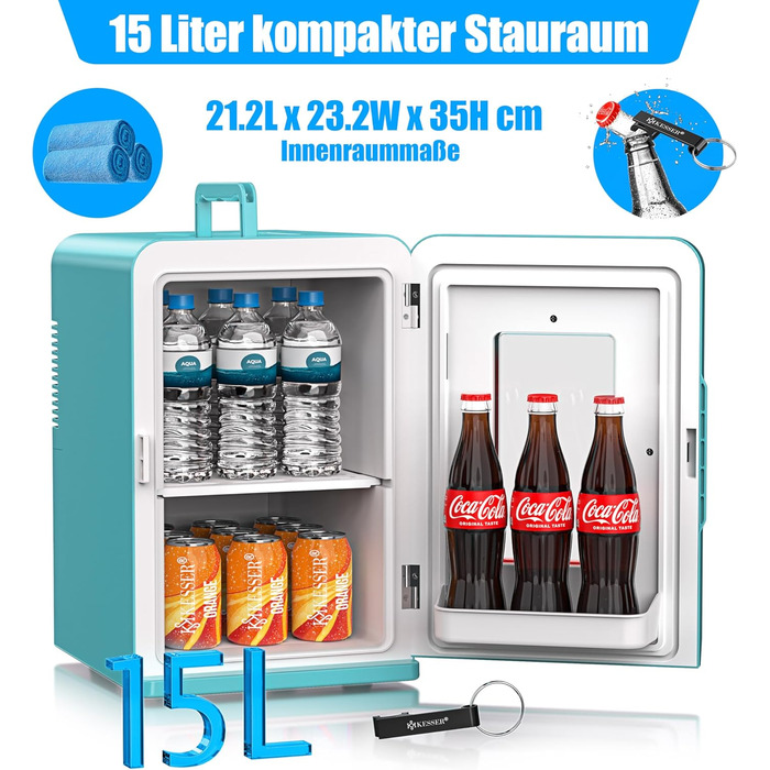 KESSER® Міні холодильник/термобокс 2в1, 15л, 220-240V/12V, для авто, офісу, кемпінгу, блакитний