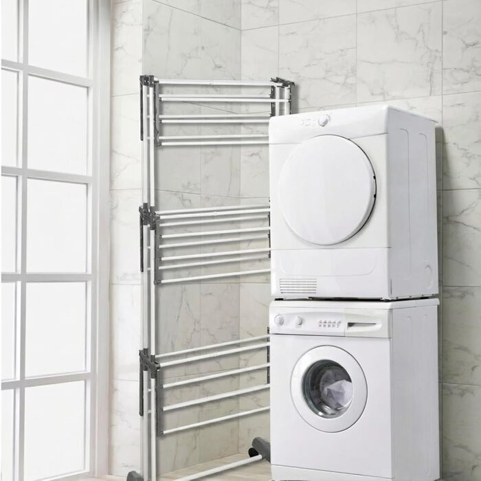 Воніа - сушилка для білизни на колесах, металева, 3 яруси, 6 відкидних крил, 72 x 50 x 172 см, для дому та вулиці