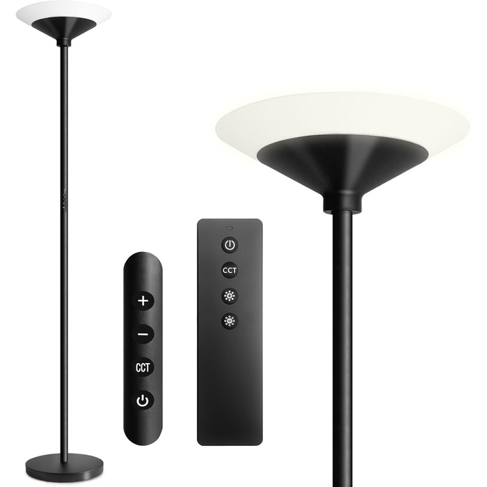 LED торшер BBHome для вітальні з регулюванням яскравості, з лампою для читання 6W, 27W, 3000K-6500K, з пультом та сенсором, колір сріблястий