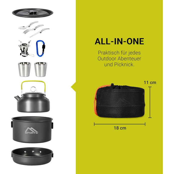Набір кухонного посуду MSports Camping Kochset Premium для кемпінгу та відпочинку на природі (алюміній, нержавіюча сталь)