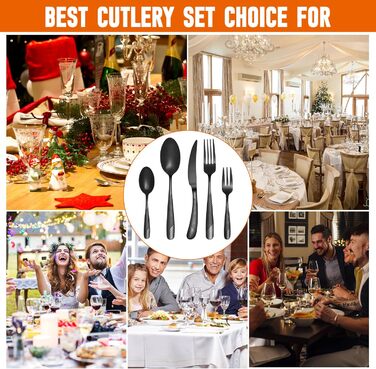 Набір столових приборів FANTICDE на 4 особи, 20 предметів, нержавіюча сталь, чорний матовий, з ножем, виделкою, ложкою, преміум-якість, для посудомийної машини