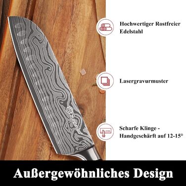 Японський ніж Sunnecko Santoku 17см - професійний кухонний ніж для приготування їжі, ніж шеф-кухаря, ніж для овочів та м'яса