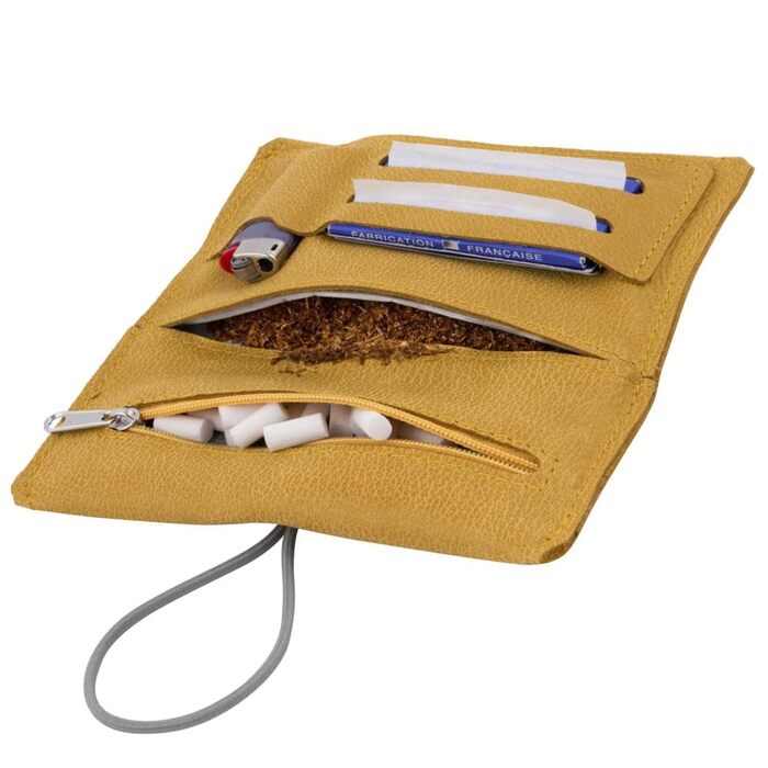 Simaru Tobacco Pouch made of high-quality genuine leather for 30g tobacco pouches, genuine leather rolling pouch/rolling tobacco pouch including a filter compartment and pellet holder (Amber)