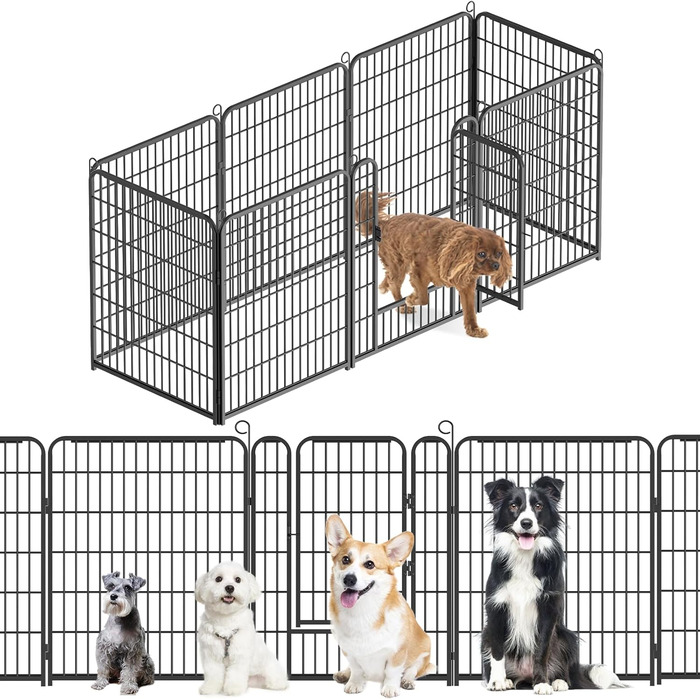 Вольєр для цуценят, ігровий майданчик, вольєр для цуценят з дверцятами та засувом, огорожа для тварин, загін для собак, вольєр для кроликів, металеві з'єднання, 65 x 80 см (8 перегородок)