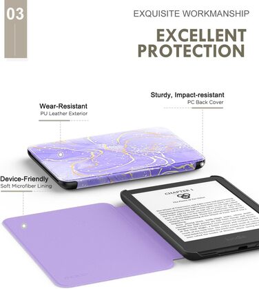 Чохол MoKo для Kindle 11-го покоління (2024/2022) з авто-функцією сну/пробудження, Smart Cover для Kindle 2024, фіолетовий (Vergoldeter Lavendel)