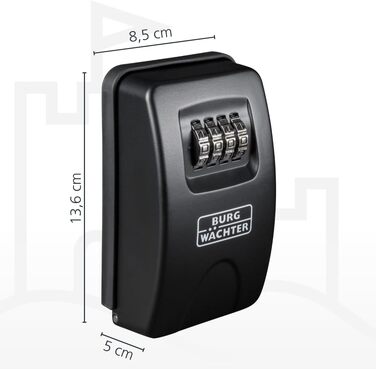 Ключниця-сейф Burg Wächter Key Safe 10 з 4-цифровим кодом для зовнішнього та внутрішнього встановлення, чорна