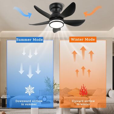 30-дюймовий стельовий вентилятор з підсвічуванням RGB, диммирування, керування пультом та додатком, 6 швидкостей, таймер, чорний, діаметр 76 см