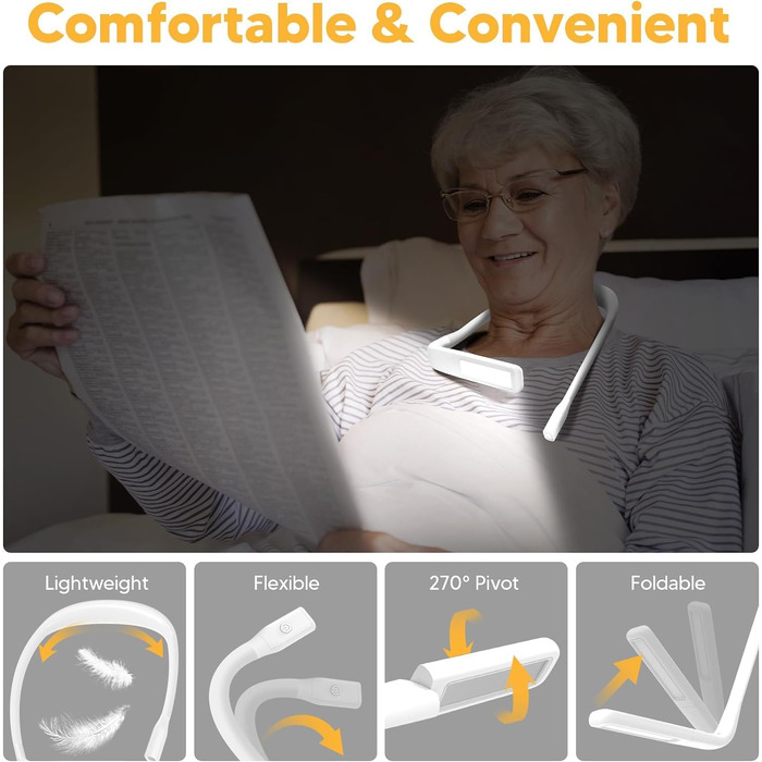 LED лампа на шию для читання Buch - 3 кольори, для в'язання, рукоділля, подарунок чоловікові. Біла