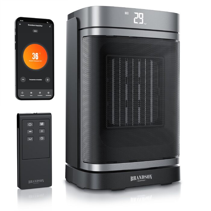 Тепловий обігрівач Brandson ECO Design з дистанційним керуванням, Wi-Fi, функцією осциляції та ECO-режимом для спальні та дитячої кімнати