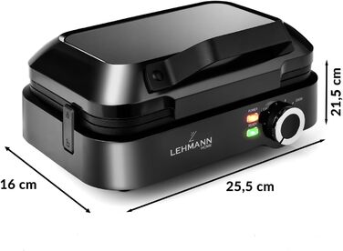 LEHMANN Double Belgian Waffle Maker - 1200W - Non-Stick - Adjustable Temperature - Makes Waffles in 3 Minutes