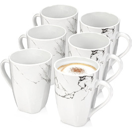 Singer | Bilgola Marble 6-Piece Coffee Cup Set, Porcelain Coffee Cups for 6 People, Dishwasher-Safe Coffee Cups & Mugs Set for Coffee & Tea, 350 ml | PREMIUM COLLECTION