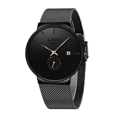 Годинник чоловічий LIGE Retro з нержавіючої сталі, водонепроникний, вінтажний, кварцовий, з датою, для бізнесу та повсякденного носіння. Чоловічі годинники (Золотий, Чорний)