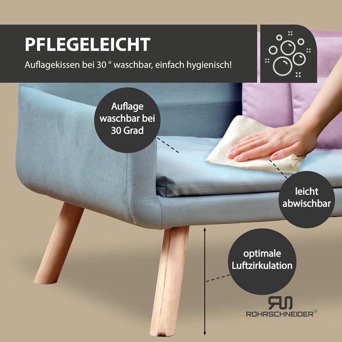 Софа для собак Rohrschneider Chicago | Миється, для собак маленьких та середніх порід | Макс. вага 50 кг | Зручна, Made in EU | 103x57x50 см | Сумка для відходів (Блакитна)