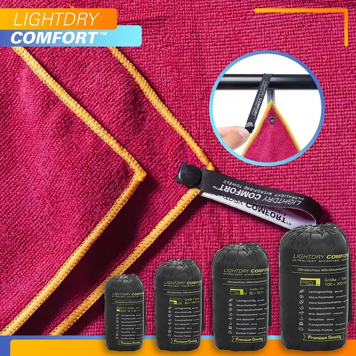 LightDry® Original Мікрофіброве спортивне рушник для подорожей - рушник для басейну та фітнесу, швидковисихаюче, антибактеріальне (60 x 30 см, Бордовий)