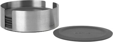 blomus -LARETO- Set of 6 Silicone Coasters, soft beige tone, including stainless steel holder, color (64065) (Magnetic)