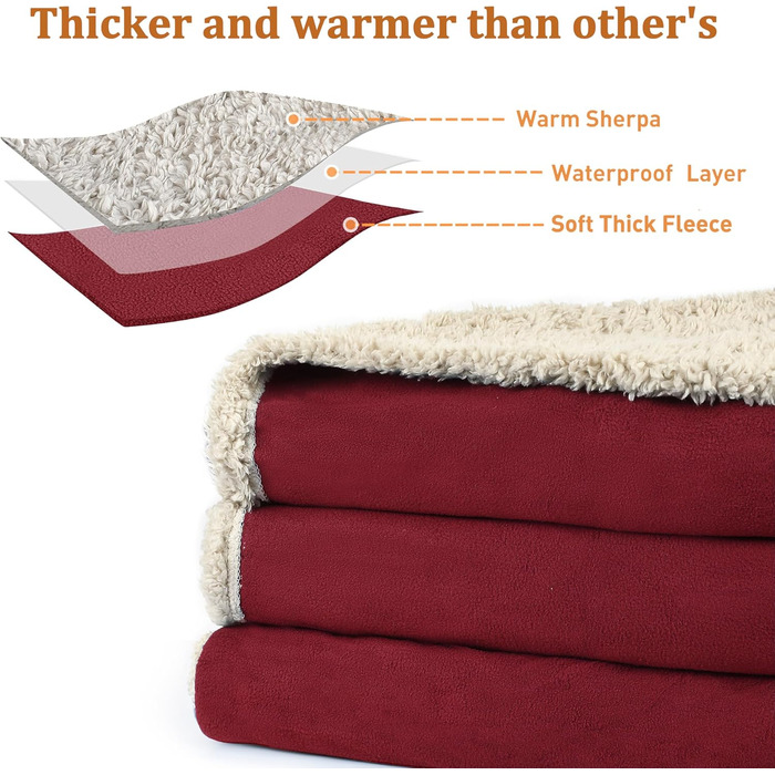 Водонепроникний килимок для собак Kritter Planet, м'який килимок для дому, захист дивану та автокрісла, 120x150 см (XL, Бордовий/Бежевий)