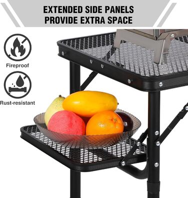 Складний стіл для кемпінгу REDCAMP 60x40 см для пікніка, BBQ, приготування їжі. Легкий, алюмінієвий, з регульованими ніжками, чорний (90x41 см)