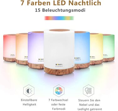 Ароматичний дифузор з ефірними оліями, 300 мл, ультразвуковий, 7 кольорів LED, для дому, офісу, йоги, спа. В комплекті: 6 * 10 мл ефірних олій. Колір: коричневий