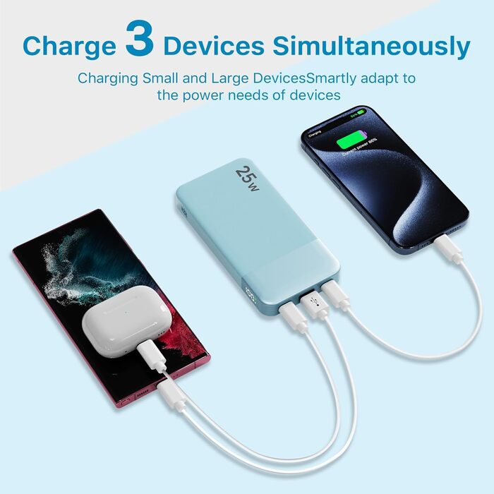 Power Bank NOBIS 10000mAh з цифровою індикацією, 25W, USB-C, блакитний