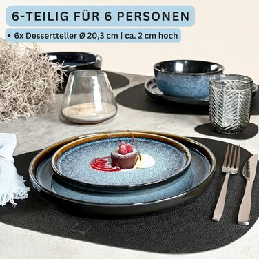 Набір десертних тарілок Sänger Osaka, 6 шт, кераміка, блакитний з чорним обідком, для 6 осіб, VALUE COLLECTION