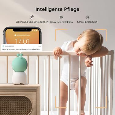 BOIFUN Додаткова камера для дитячого монітора 6T - 2K WiFi, Нічне світло, Розпізнавання руху, крику та звуку, AI Auto-Tracking, Датчик температури та вологості, Запис та відтворення відео