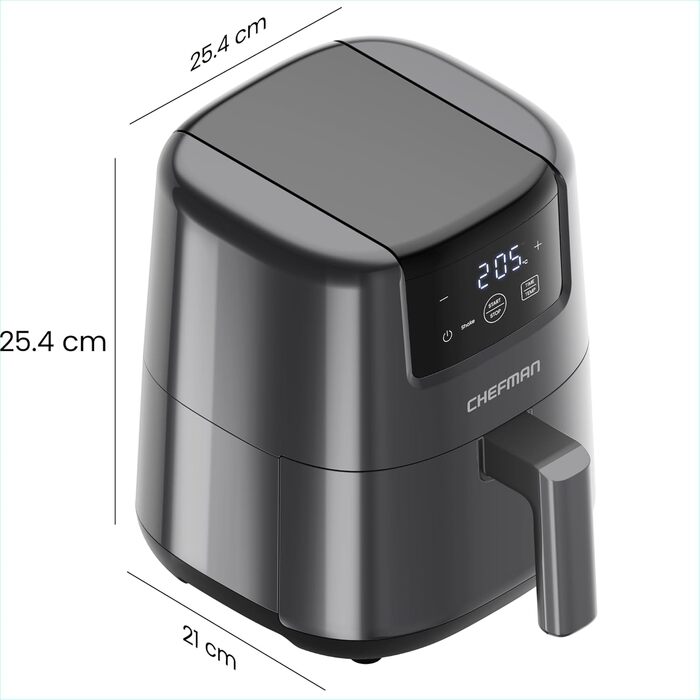 Chefman 2L Digital Air Fryer - Compact, Non-Stick, Dishwasher-Safe Air Fryer with Timer & Shake Reminder - Grey