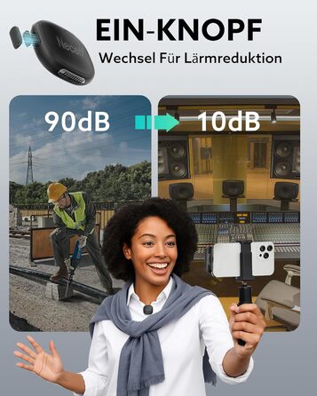 Бездротовий петличний мікрофон USB-C для iPhone 15/16/17 та Android смартфонів: 48kHz/24Bit, Plug-and-Play, 32 години роботи, шумозаглушення, чорний