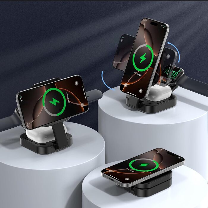 3-в-1 індукційна зарядна станція для Apple: iPhone, Apple Watch, AirPods (з адаптером), чорний