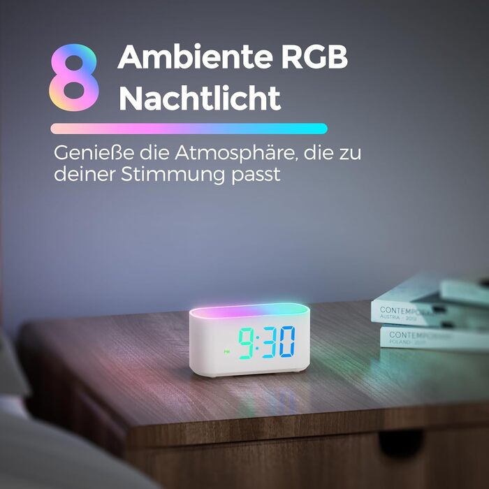 Дитячий цифровий будильник з нічником: 9 RGB кольорів, LED-дисплей з великими цифрами, функція диммера, подарунок для дівчаток та хлопчиків