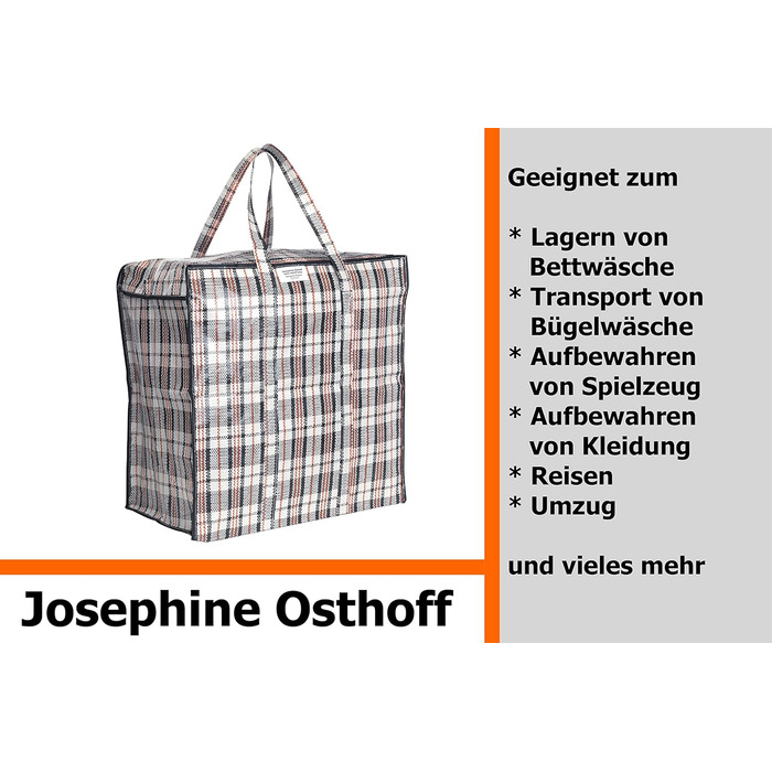 Josephine Osthoff Unisex Heavy-Duty Waterproof Storage Bags, Durable & Versatile, with Zipper for Moving & Shopping, 75L Capacity, Up to 20 kg Load Capacity, Black, Pack of 9