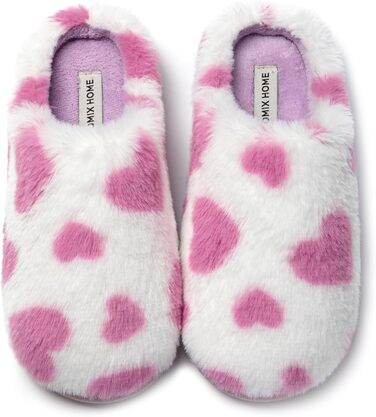 Тапочки жіночі JOMIX Winter Hausschuhe з сердечками, плюш, теплі, красиві пухнасті домашні тапочки, сліпони, для дому, 37 EU, фіолетові